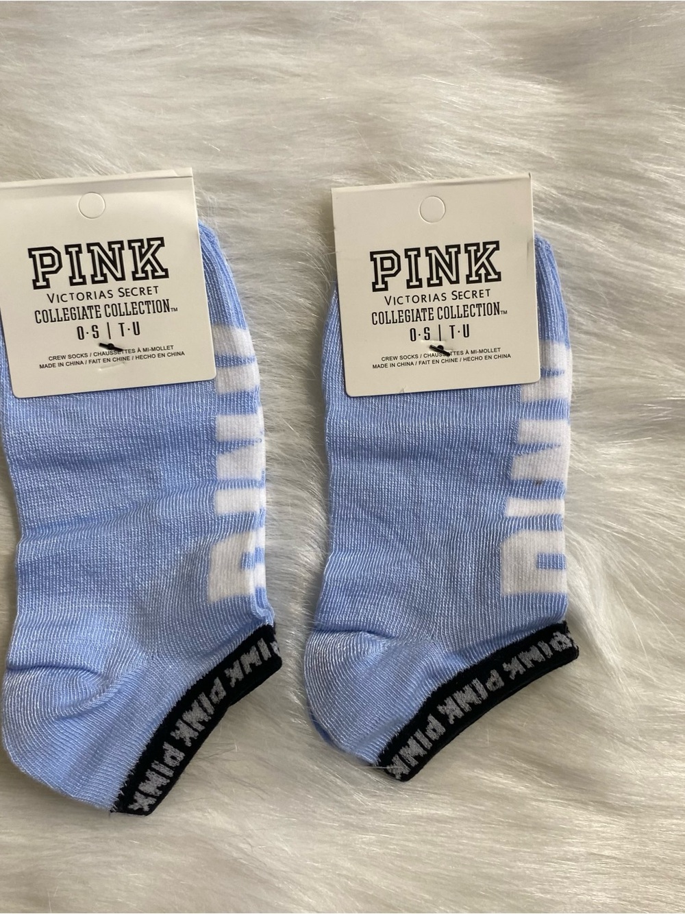 PINK Victoria's Secret Light Blue Ankle Athletic Socks with Black Trim
